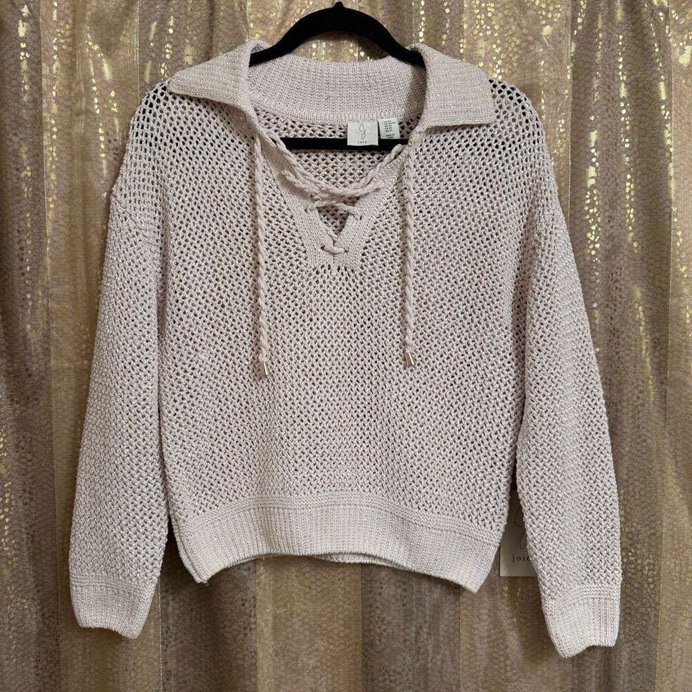 Joie Ivory Cream Open Knit Silver Sequin Crochet Sweater XS NWT
